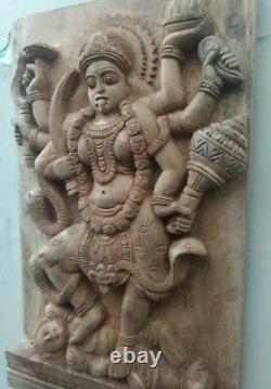 Vintage Wall Wooden Panel Hindu Durga Kali Devi Temple Sculpture Statue Decor