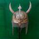 Vtg Mughal Islamic Argent Damascened Devil Horn Fer Khula Khud Casque Chaînemail