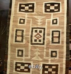 Vtg Navajo Rug Indien Américain Natif Tissage Transition Tempête Antique 52x35