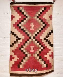 Vtg Navajo Rug Indien Américain Natif Tissage Transitoire Large Antique 49x29